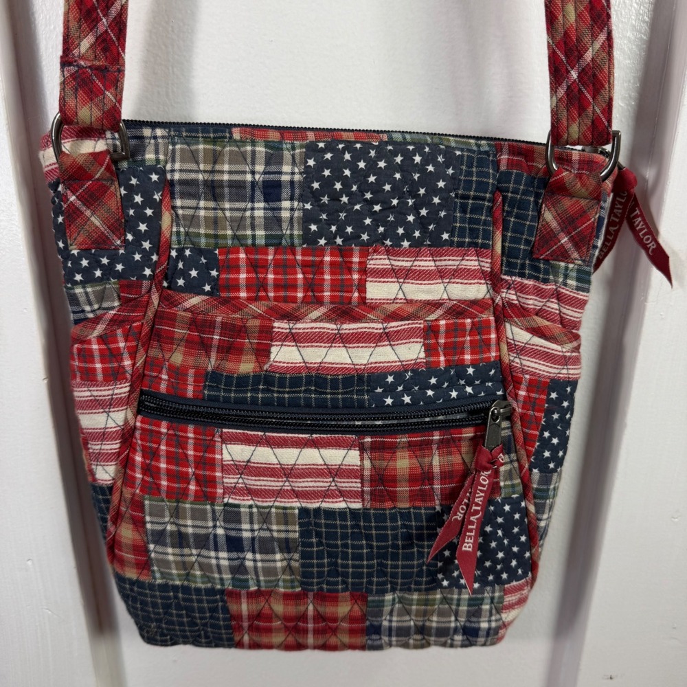 Bella Taylor Quilted Patchwork Crossbody Bag Americana Red/WhiteBlue Stars Plaid - Picture 6 of 15